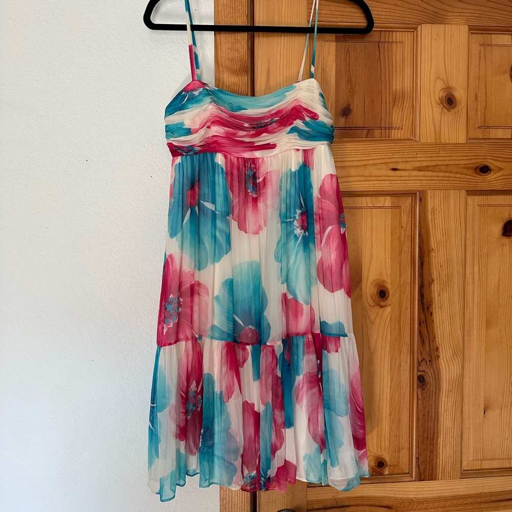 NINE WEST pink and blue floral silk dress size 2